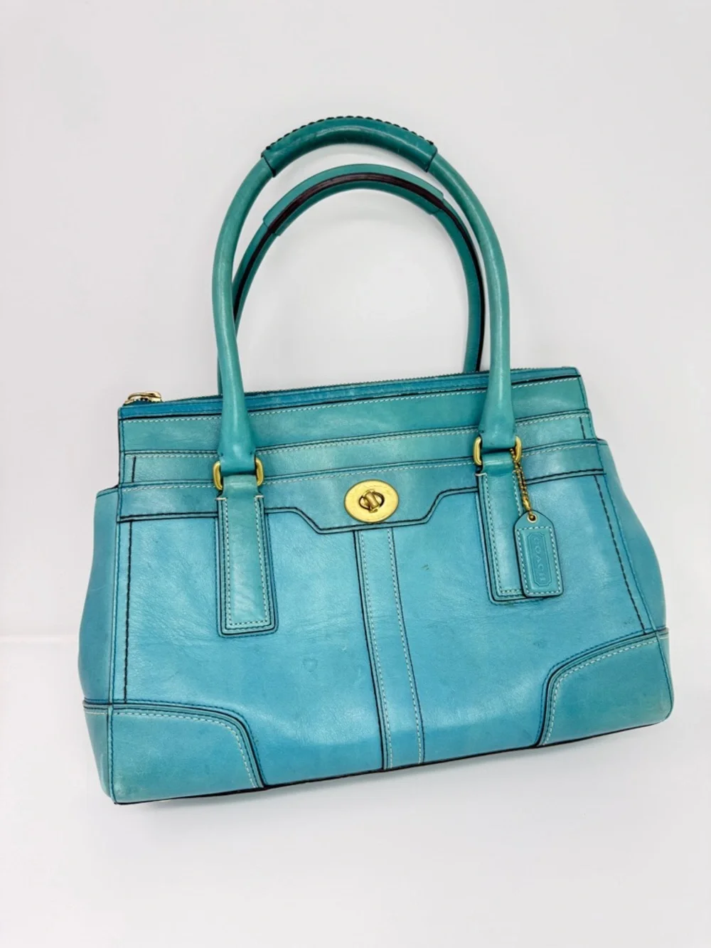 Coach Hampton Carry All Leather Satchel Handbag Turquoise Blue 11047-April 2007